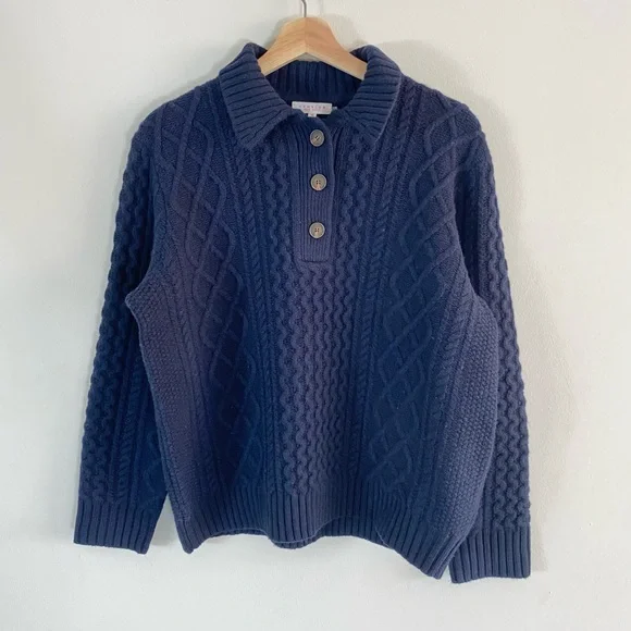 Demylee New York Cableknit Navy Blue Sweater 100% Wool - M - Picture 1 of 13